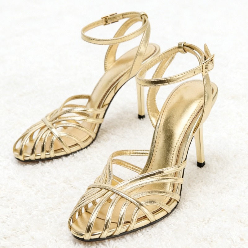 Wrap Ring Gold - Sandalo sexy con tacco alto a